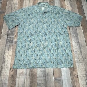Burma Bibas Shirt Mens Medium‎ Blue Geometric Button Up Short Sleeve